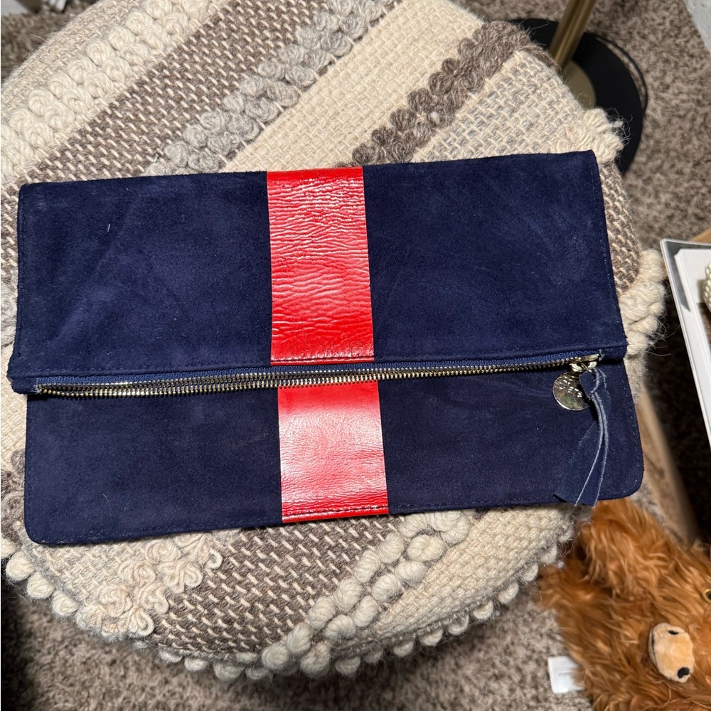 Clare V Blue and Red Suede Accent Clutch